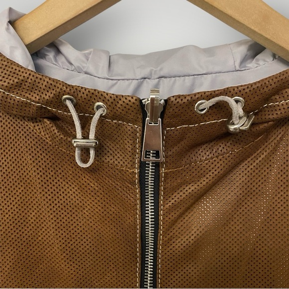 Suprema Laboratorio Creativo Medium Brown Perforated Leather Hooded Jacket Sz M - Picture 3 of 14